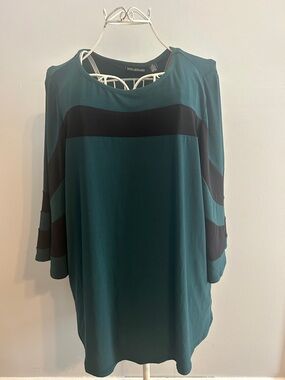 Nina Leonard Teal Tunic with Black Stripe Accents